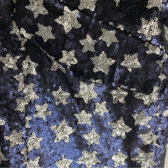 ZARA Blue Silver Star Sequin Shirt Jacket Sz M Bowie Ziggy Festival Oversized - Picture 7 of 10